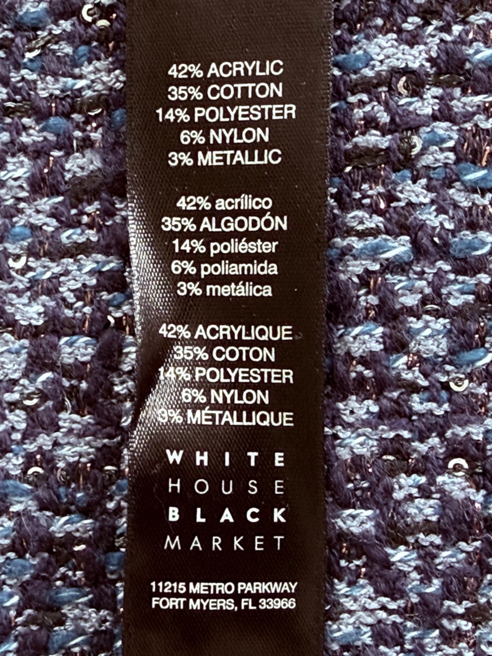 White House Black Market Navy Tweed Military-Style Blazer - Picture 8 of 9